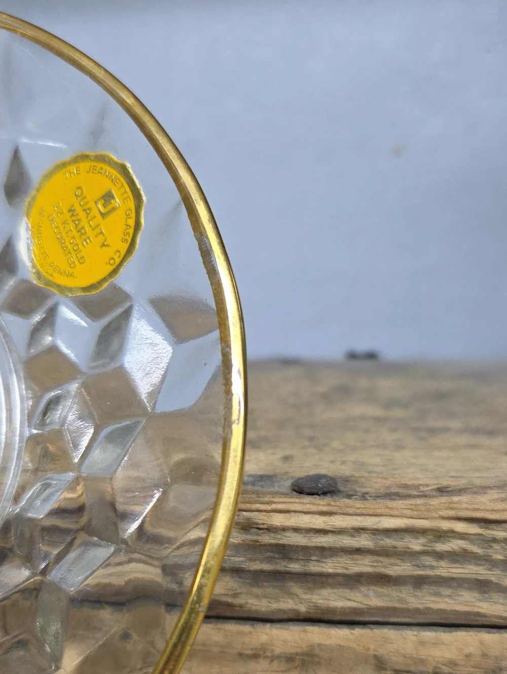 Vintage Jeanette Glass Mayo Bowl With Under Plate 22k Gold Cubist Clear